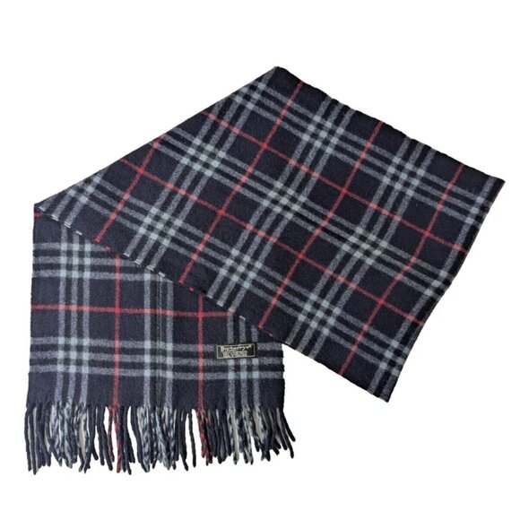 BURBERRY London Vintage Classic Nova Check Knit 100% Lambs Wool Black SCARF - Picture 1 of 6